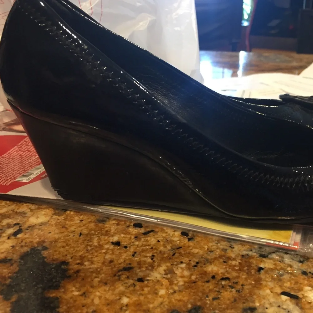 Tory Burch Black Logo Wedge Flats
